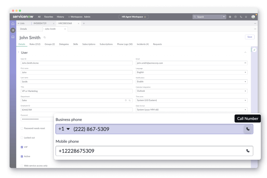 3CLogic ServiceNow HR Click to Call