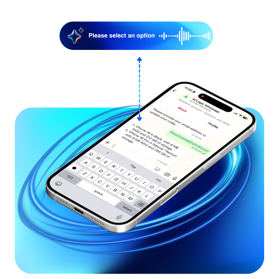 3CLogic Multimodal AI Agents | 3CLogic's multimodal AI agents can understand and process both spoken language and typed text inputs concurrently, delivering frictionless experiences in real time.