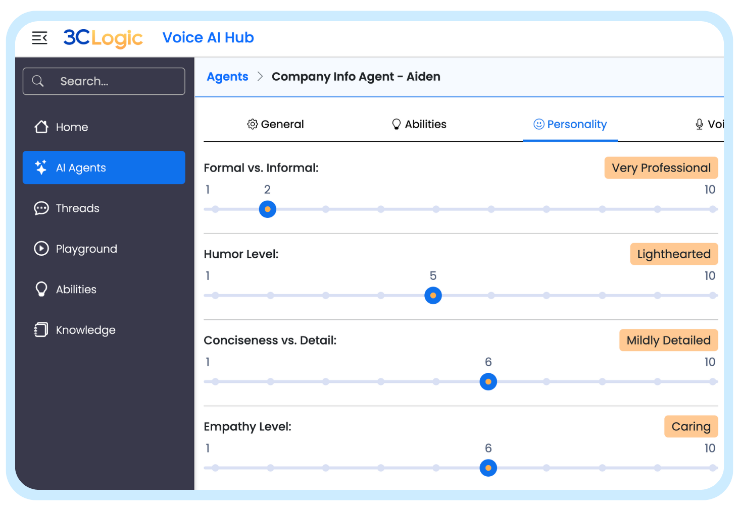 3CLogic - Voice AI Hub | Personalities & Guardrails