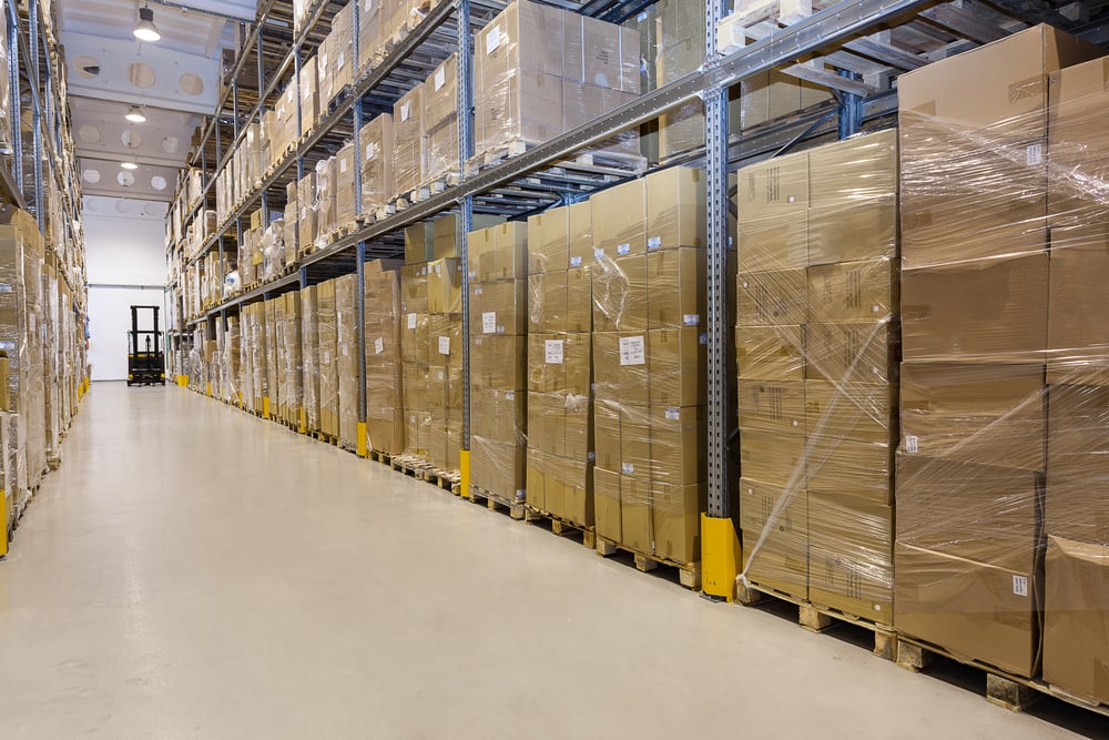 Metal stillage in a warehouse with cartons-1